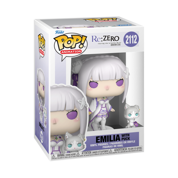 ¡Hazte con el Funko Pop de Emilia con Puck (2112) de Re:Zero! Esta figura coleccionable, perfecta para cualquier fan, captura a la heroína principal junto a su fiel espíritu. ¡Imprescindible para tu colección!